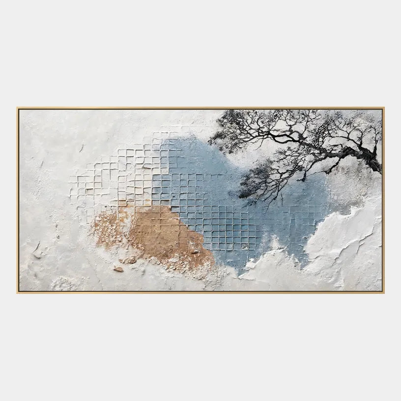 Wabi-Sabi abstract oil painting showing layered abstract marks, texture and expressive painterly movement in a grey palette.