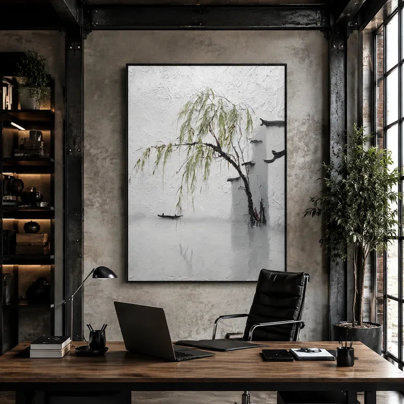 Wabi-Sabi abstract oil painting showing layered abstract marks, texture and expressive painterly movement in a grey palette.