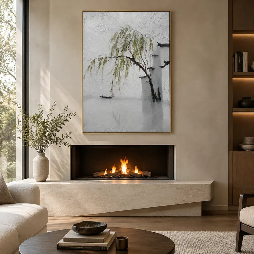 Wabi-Sabi abstract oil painting showing layered abstract marks, texture and expressive painterly movement in a grey palette.