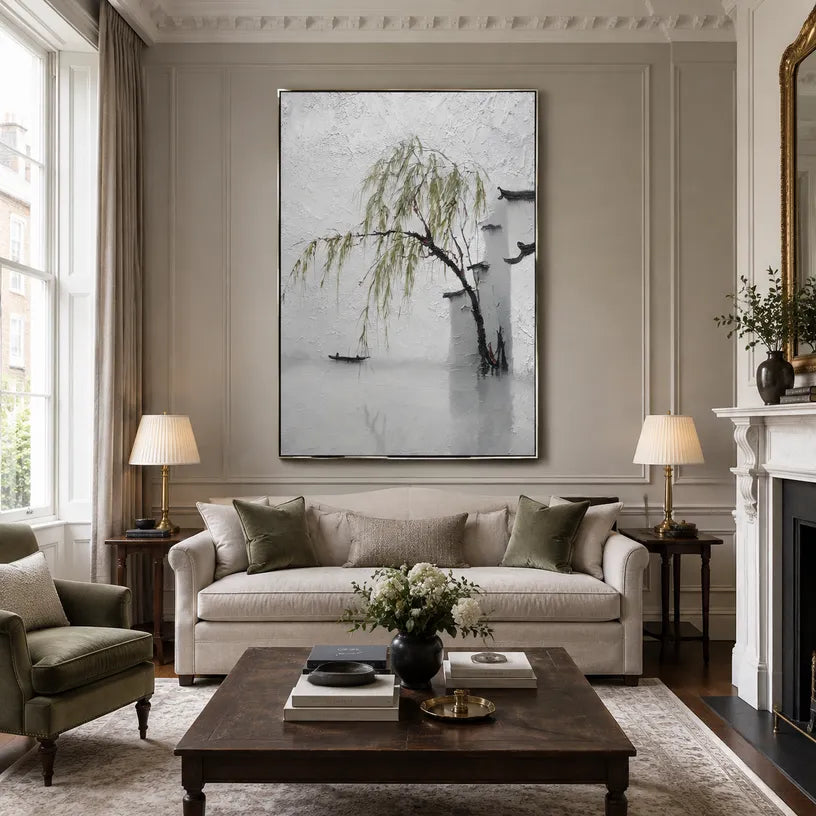 Wabi-Sabi abstract oil painting showing layered abstract marks, texture and expressive painterly movement in a grey palette.