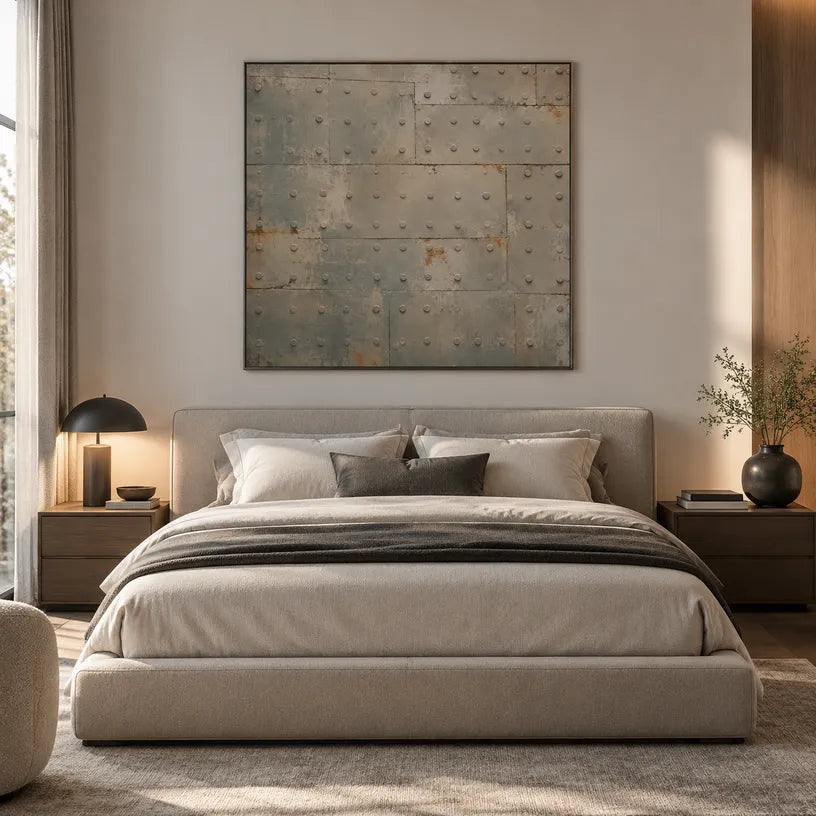 Wabi-Sabi abstract oil painting showing layered abstract marks, texture and expressive painterly movement in a brown palette.