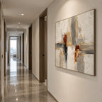 Wabi-Sabi abstract oil painting showing layered abstract marks, texture and expressive painterly movement in a brown palette.