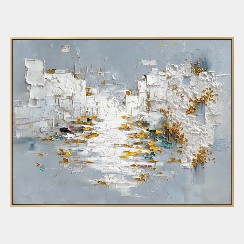 Wabi-Sabi abstract oil painting showing layered abstract marks, texture and expressive painterly movement in a grey palette.
