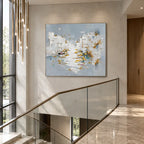 Wabi-Sabi abstract oil painting showing layered abstract marks, texture and expressive painterly movement in a grey palette.