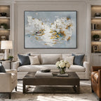 Wabi-Sabi abstract oil painting showing layered abstract marks, texture and expressive painterly movement in a grey palette.