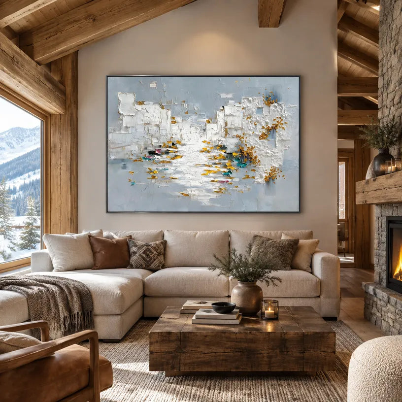 Wabi-Sabi abstract oil painting showing layered abstract marks, texture and expressive painterly movement in a grey palette.