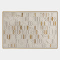 Pittura a olio astratta e concettuale Wabi-Sabi con segni astratti stratificati, consistenza e movimento pittorico espressivo in una tavolozza beige.