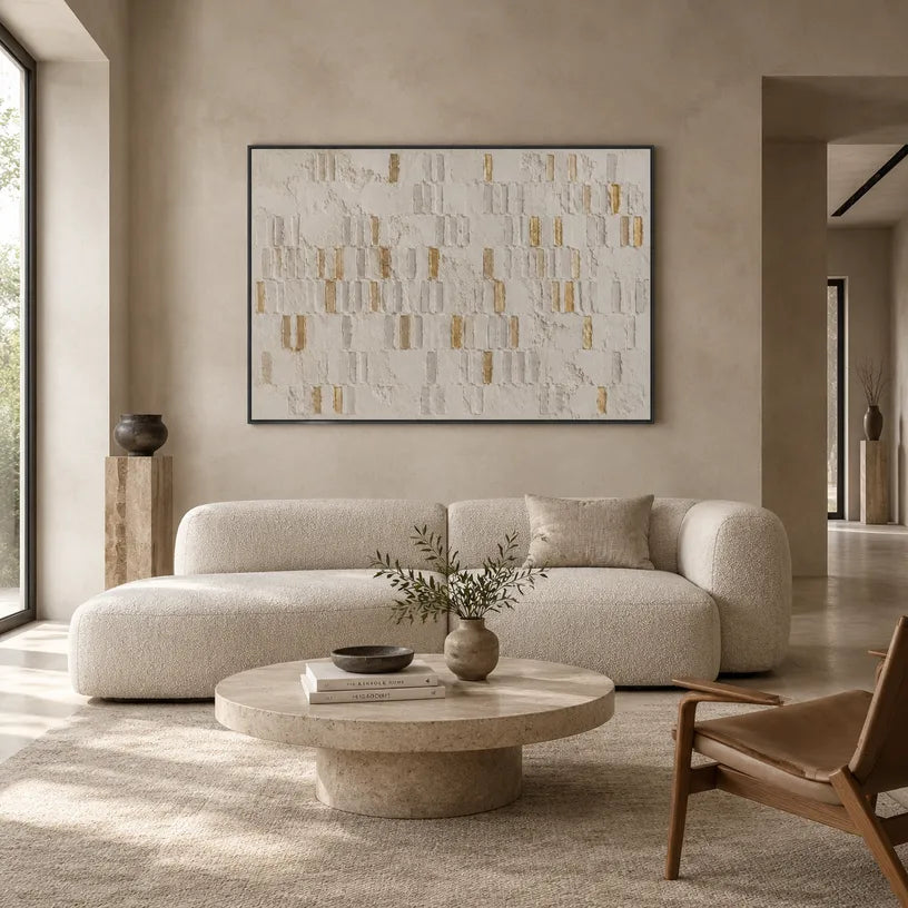 Wabi-Sabi abstract oil painting showing layered abstract marks, texture and expressive painterly movement in a grey palette.