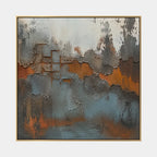 Wabi-Sabi abstract oil painting showing layered abstract marks, texture and expressive painterly movement in a brown palette.