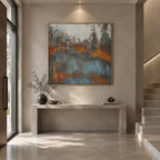Wabi-Sabi abstract oil painting showing layered abstract marks, texture and expressive painterly movement in a brown palette.