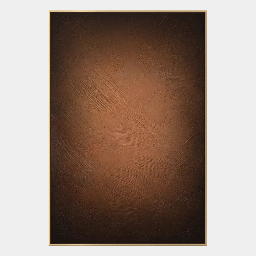 Wabi-Sabi abstract oil painting showing layered abstract marks, texture and expressive painterly movement in a brown palette.