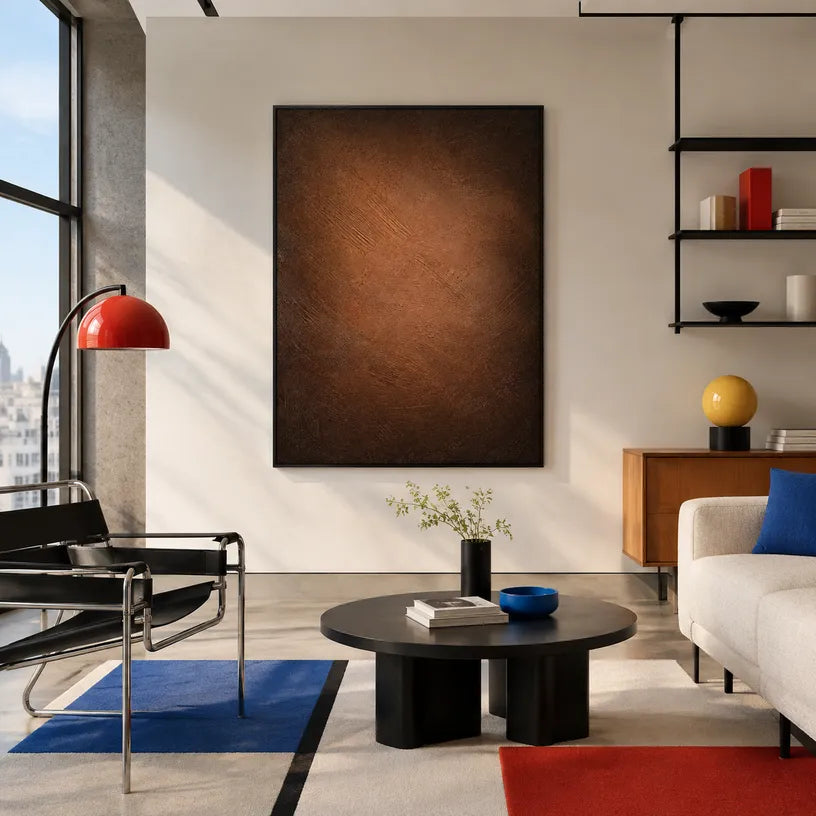 Wabi-Sabi abstract oil painting showing layered abstract marks, texture and expressive painterly movement in a brown palette.