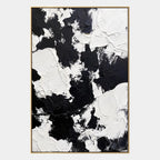 Wabi-Sabi abstract oil painting showing layered abstract marks, texture and expressive painterly movement in a black and white palette.