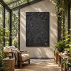 Wabi-Sabi abstract oil painting showing layered abstract marks, texture and expressive painterly movement in a black palette.