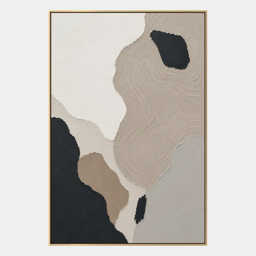 Wabi-Sabi abstract oil painting showing layered abstract marks, texture and expressive painterly movement in a brown palette.