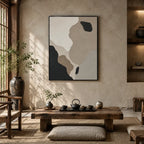 Wabi-Sabi abstract oil painting showing layered abstract marks, texture and expressive painterly movement in a brown palette.